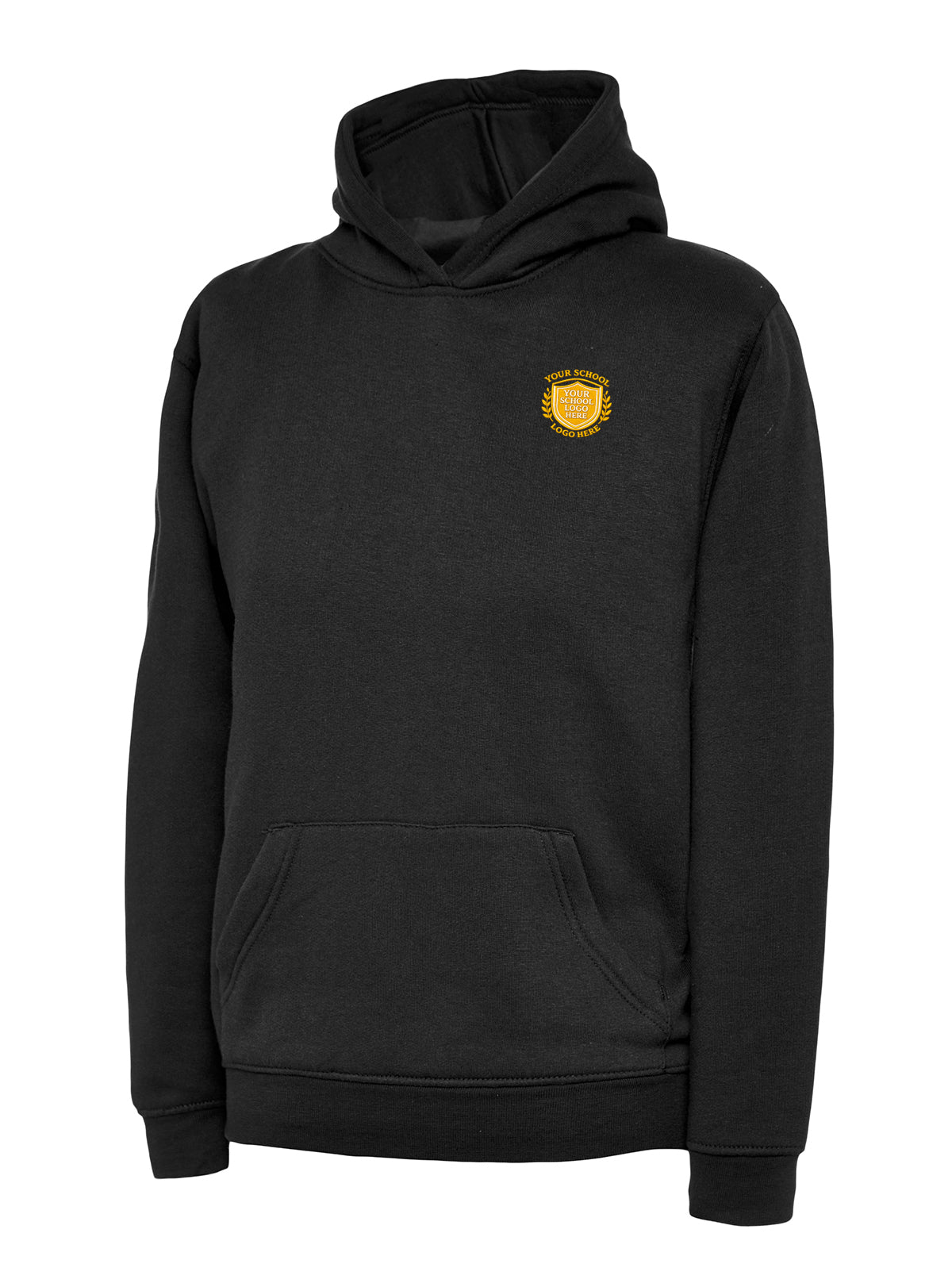 Black Cotton Blend Hoodie - Left Chest Embroidered