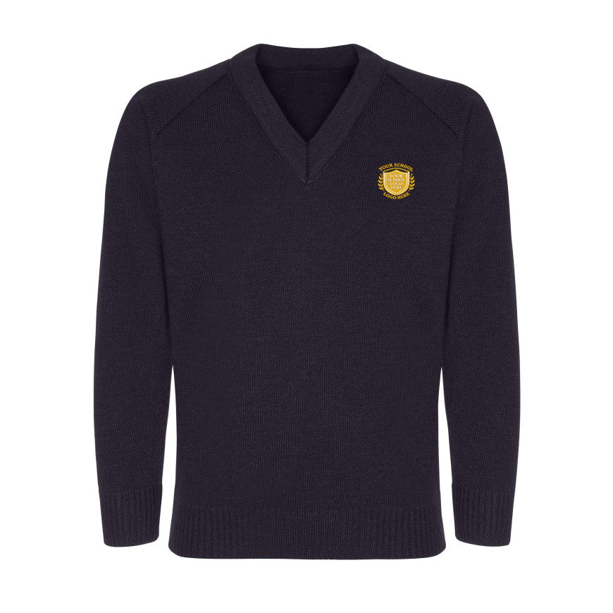 Black Classic Knitted V-Neck Sweater - Left Chest Embroidered