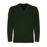 Bottle Green Classic Knitted V-Neck Sweater - Left Chest Embroidered
