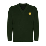 Bottle Green Classic Knitted V-Neck Sweater - Left Chest Embroidered
