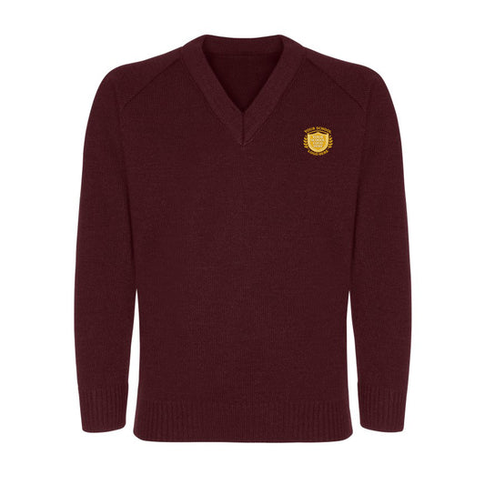 Burgundy Classic Knitted V-Neck Sweater - Left Chest Embroidered