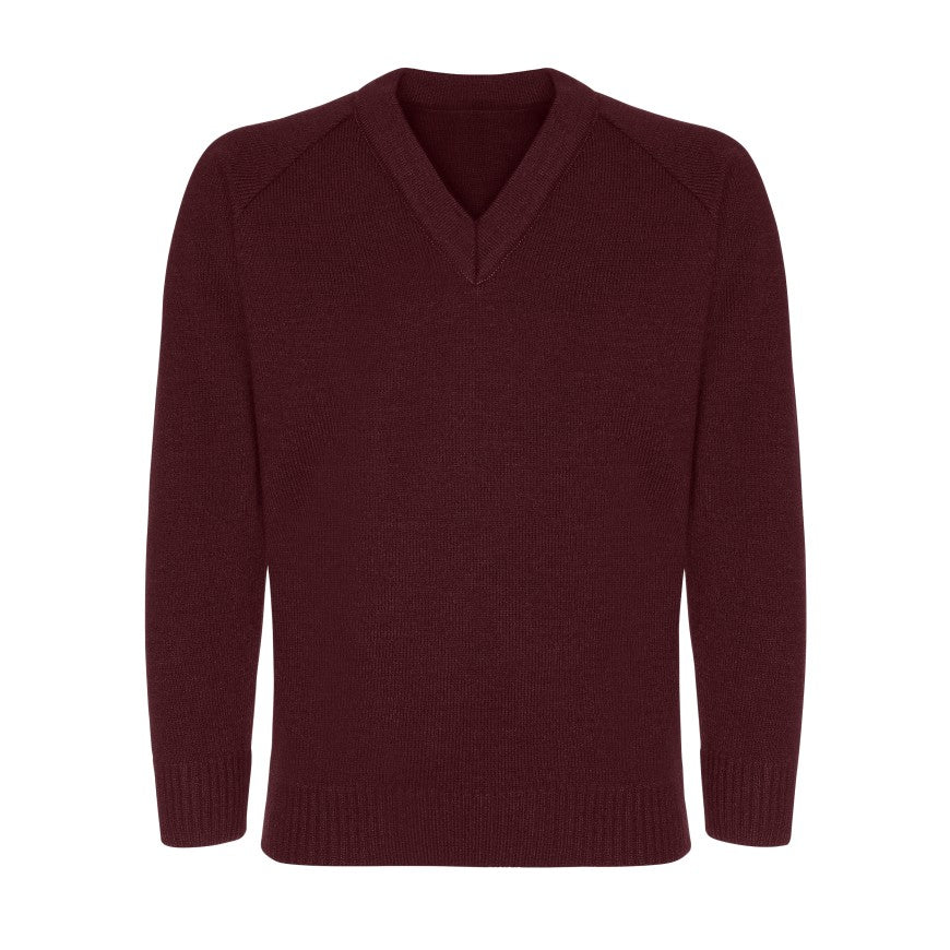 Burgundy Classic Knitted V-Neck Sweater - Left Chest Embroidered