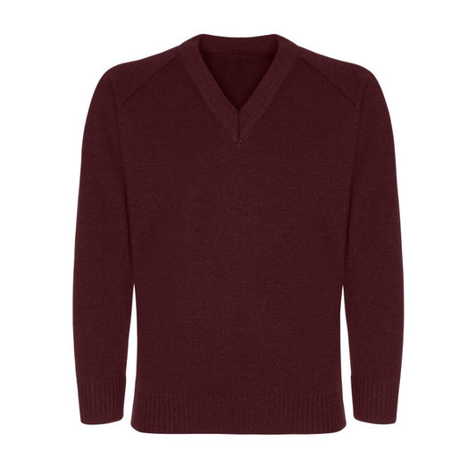 Burgundy Classic Knitted V-Neck Sweater - Left Chest Embroidered