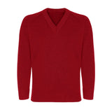 Red Classic Knitted V-Neck Sweater - Left Chest Embroidered

