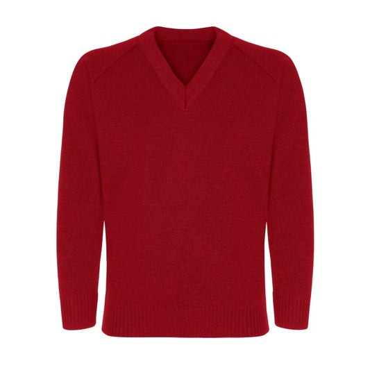 Red Classic Knitted V-Neck Sweater - Left Chest Embroidered