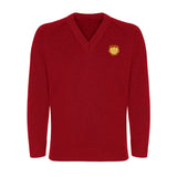 Red Classic Knitted V-Neck Sweater - Left Chest Embroidered
