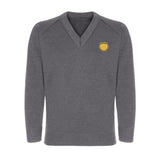 School Grey Classic Knitted V-Neck Sweater - Left Chest Embroidered
