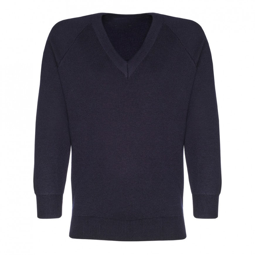 Navy Cotton Blend V-Neck Knitted Jumper - Left Chest Embroidered