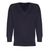 Navy Cotton Blend V-Neck Knitted Jumper - Left Chest Embroidered

