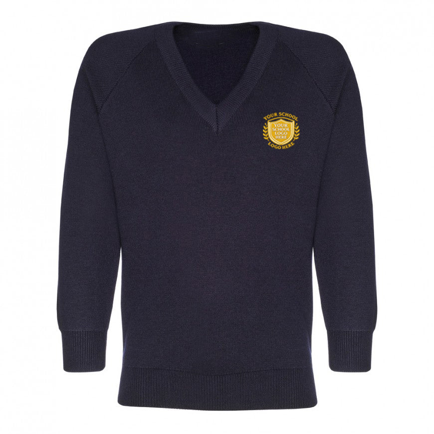 Navy Cotton Blend V-Neck Knitted Jumper - Left Chest Embroidered