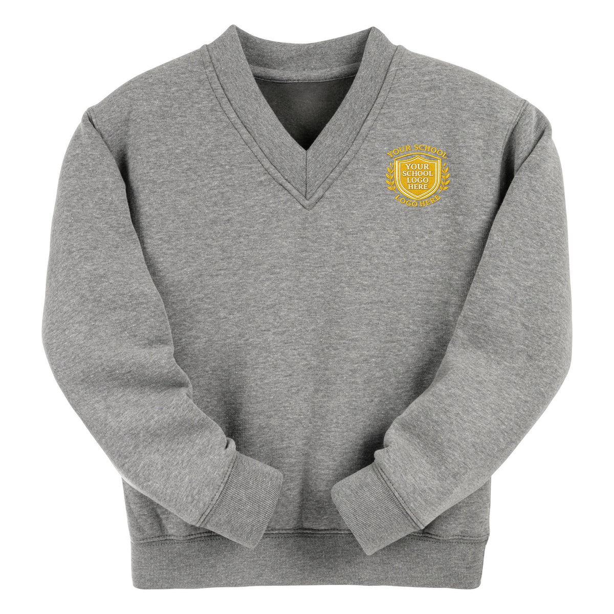 School Grey Essential V-Neck Sweatshirt - Left Chest Embroidered