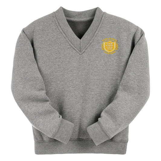 School Grey Essential V-Neck Sweatshirt - Left Chest Embroidered