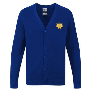 Royal Blue 100% Cotton Knitted Cardigan - Left Chest Embroidered