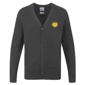 School Grey 100% Cotton Knitted Cardigan - Left Chest Embroidered