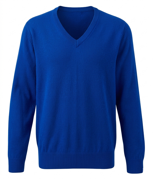 Royal Blue 100% Cotton Knitted Sweater - Left Chest Embroidered