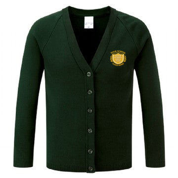 Bottle Green Cotton Blend Knitted Cardigan - Left Chest Embroidered