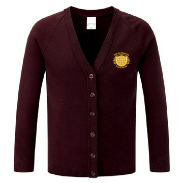 Maroon Cotton Blend Knitted Cardigan - Left Chest Embroidered