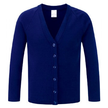 Royal Blue Cotton Blend Knitted Cardigan - Left Chest Embroidered