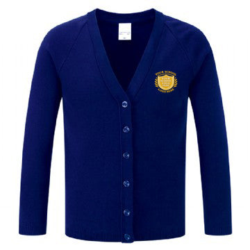 Royal Blue Cotton Blend Knitted Cardigan - Left Chest Embroidered