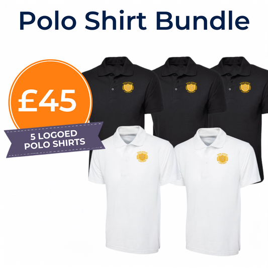 Combo 3 Black, 2 White 50/50 Cotton Blend Polo Shirt - Left Chest Embroidered