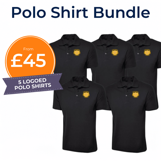 Black 50/50 Cotton Blend Polo Shirt Bundle- Left Chest Embroidered