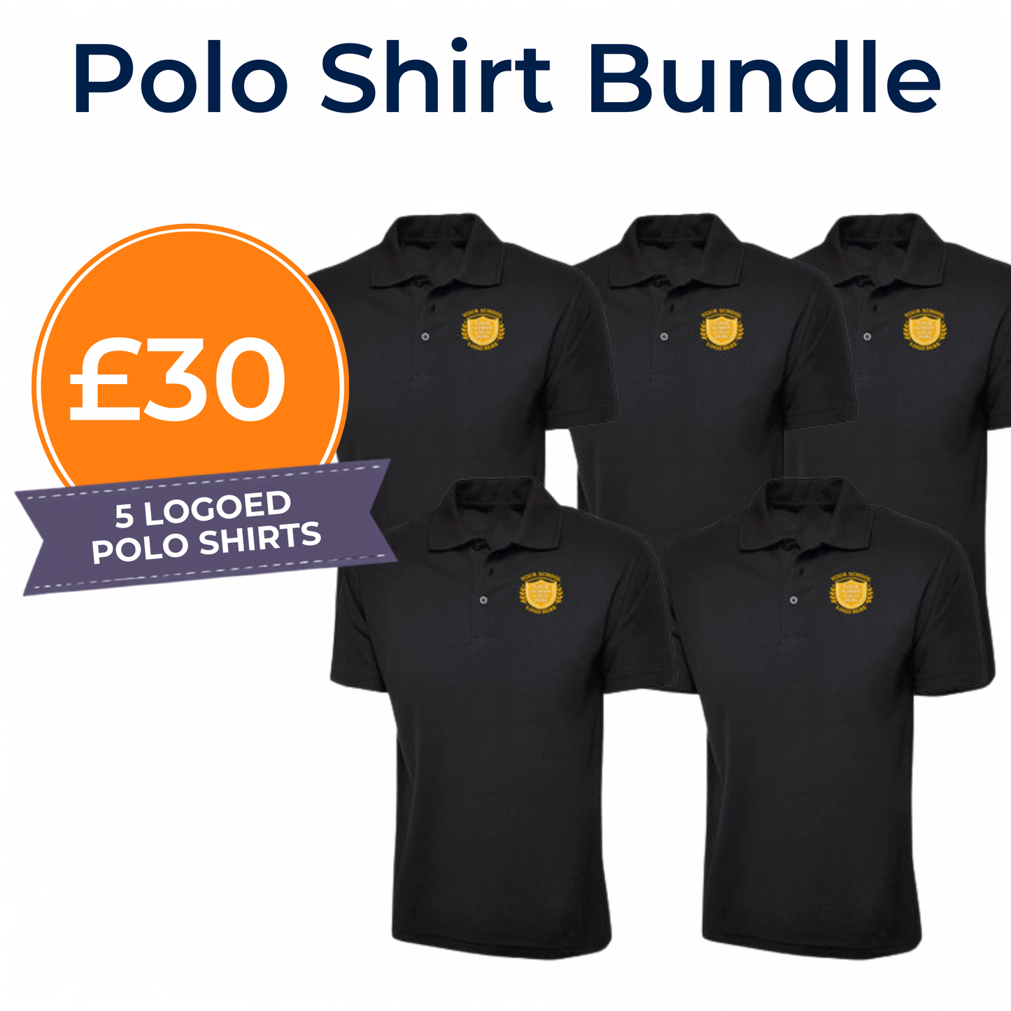 Black Children's 50/50 Cotton Blend Polo Shirt Bundle- Left Chest Embroidered
