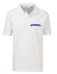 White KS2 PE Shirt - Blue Left Chest and Back Print