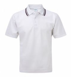White / Burgundy Short Sleeved Tipped Polo Shirt - Left Chest Embroidered